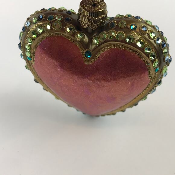 Jay Strongwater Heart Ornament Blown Glass Hand Painted Swarovski Detail Glitter - Picture 9 of 13